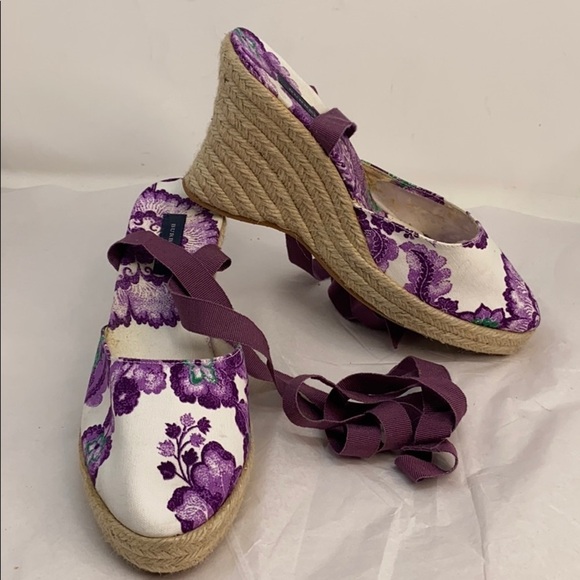 Burberry Sz 40/ US 9 Purple White Espadrille Wedge - Picture 6 of 10